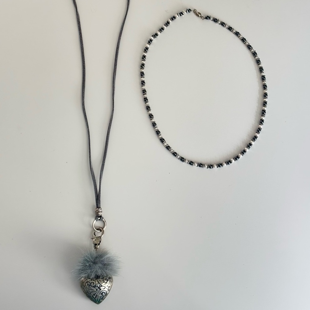 Silver Heart Pendant Necklace and Beaded Necklace